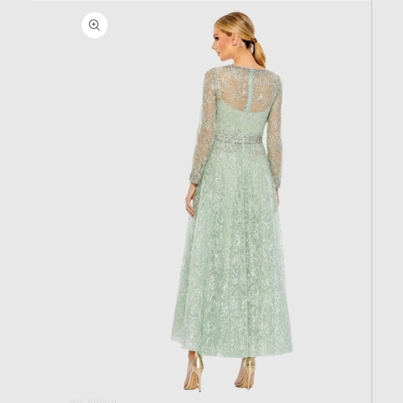 COPY - Green Embellished Wrap Over Long Sleeve Midi Dress. - Picture 4 of 5